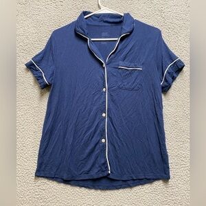 Stars Above Pajama Top Women XS Blue Short Sleeve Notch Collar
